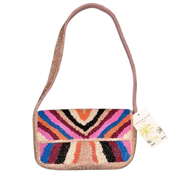 America & Beyond Geometric Chevron Geode Multicolor Beaded Bag NEW NWT - Picture 2 of 8